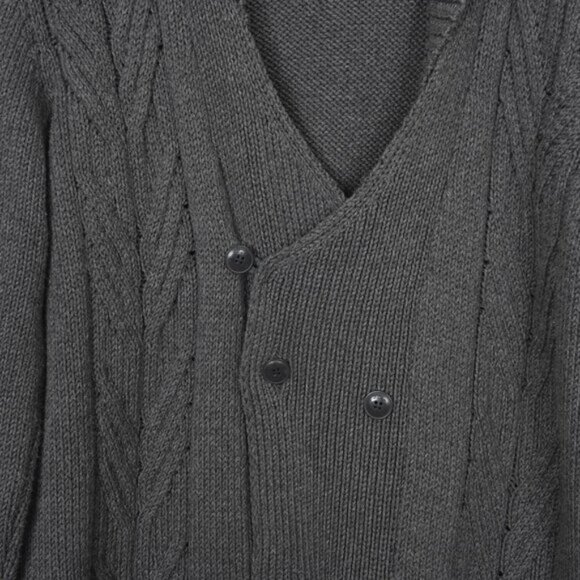 Zara Man Knit Cardigan Sweater Shawl Collar Button Down Gray Cable Knit XL - Picture 2 of 9